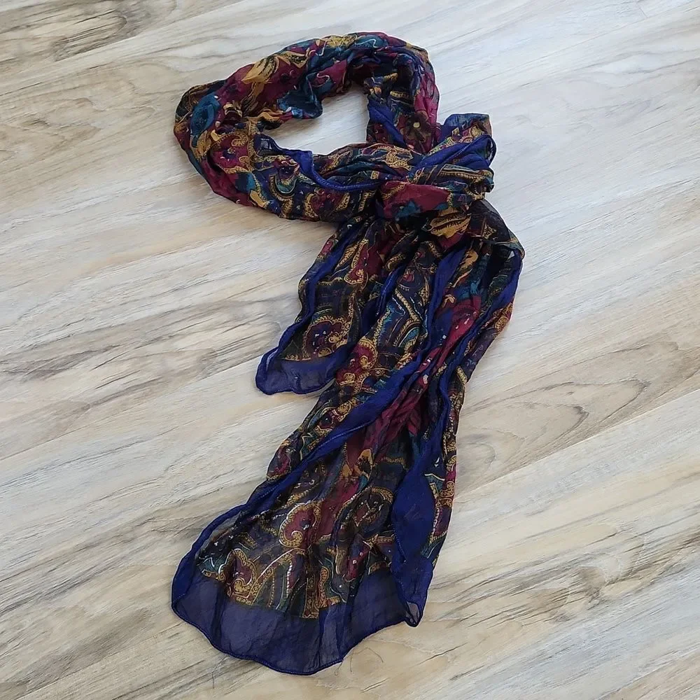 💜Blue, Burgundy, & Yellow Floral Print Scarf/Wrap